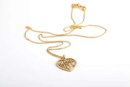 Vista 7 de Collar personalizado unisex con letras perforadas en oro macizo 9K 14K y 18K, corazón con monograma personalizado, collar de letras personalizadas
