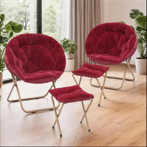 Vista 27 de Cómoda silla con platillo, silla de sala de estar, silla plegable acolchada suave de piel sintética, cómoda silla cuadrada de luna para sala