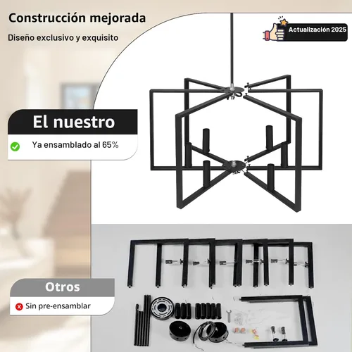 Vista 7 de Candelabro negro de granja, lámpara geométrica de 6 luces para comedor, moderna lámpara de techo industrial de metal, luces colgantes rústicas