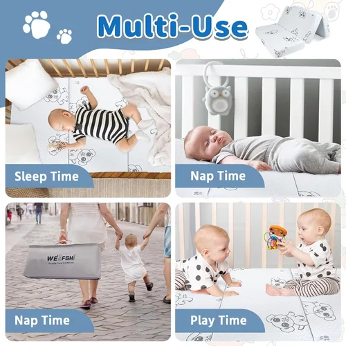 Vista 6 de Colchón triple Pack and Play de 38 x 26 pulgadas, colchones de doble capa Pack N Play para bebé con funda impermeable, lavable y transpirable