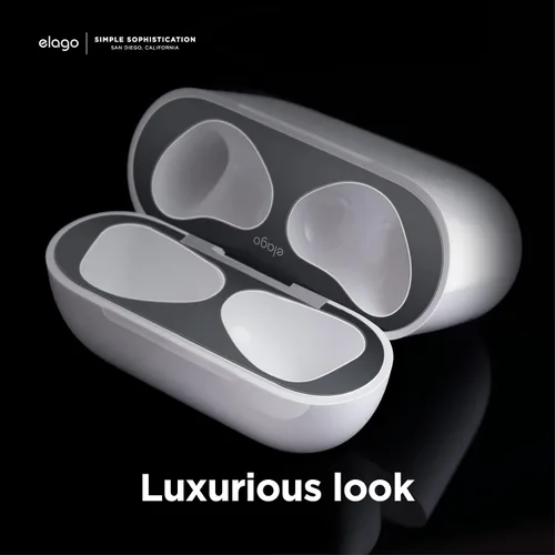 Vista 6 de elago - Protector contra el polvo compatible con AirPods 3, adhesivo metálico a prueba de polvo, película ultra delgada, acabado de aspecto lujoso