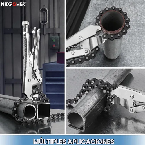 Vista 7 de MAXPOWER Abrazadera de cadena de bloqueo de 9 pulgadas con cadena de 19.7 pulgadas, paquete de 2