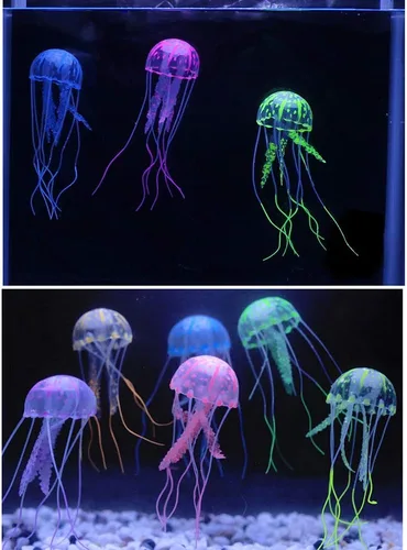Vista 4 de 6 piezas de medusas artificiales para acuario, decoración de medusas brillantes, silicona suave