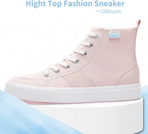 Vista 22 de Obtaom Zapatos de lona de alta calidad para mujer/hombre para jugar a media pantorrilla, zapatillas de deporte de moda casuales con cordones de alta