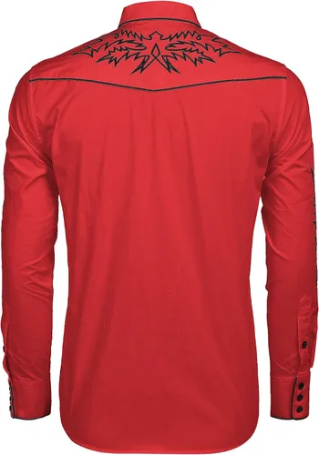 Vista 4 de COOFANDY Camisa vaquera occidental bordada de manga larga de algodón casual con botones para hombre