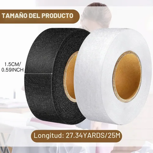Vista 2 de Outus 2 rollos de cinta de dobladillo de tela adhesiva para planchar sin coser para pantalones cada uno de 1/2 pulgada