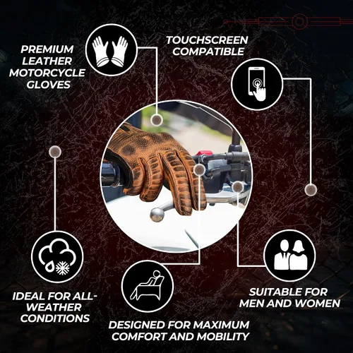 Vista 6 de Guantes de motocicleta para hombres y mujeres, guantes de motocicleta de cuero, función táctil, protectores de motocicleta para todo tipo de clima