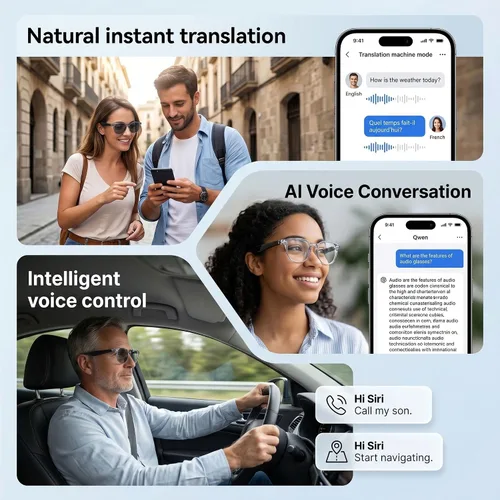 Vista 6 de Lentes de traducción Bluetooth inalámbricos inteligentes AI para hombres/mujeres con altavoces/Bluetooth y más de 140 idiomas traducción