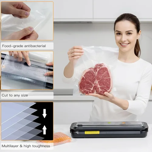 Vista 4 de MegaWise 3 rollos de bolsas para máquina selladora al vacío, 8 pulgadas de ancho y 21.6 pies de largo para selladores al vacío Megawise y otras
