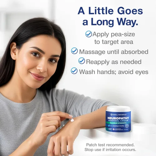 Vista 5 de Owell Naturals Crema de neuropatía extra fuerte – Enfriamiento de rápida absorción para piernas, pies y manos – Fórmula calmante avanzada con aloe
