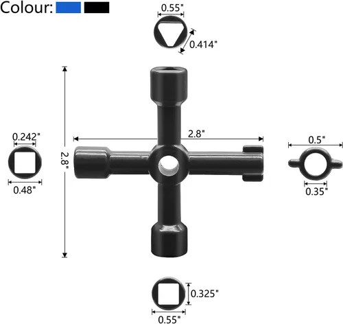 Vista 2 de Jiozermi 3 llaves multifuncionales de 4 vías, color negro Llave de fontanería, llave cuadrada triangular, llave de apertura para caja de medidor