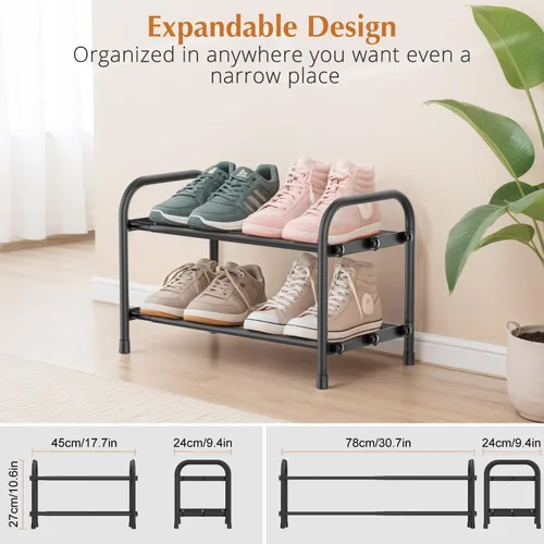 Vista 3 de INSMART Estante Organizador de Zapatos de 2 Niveles: Estante Organizador de Zapatos Ampliable y Ajustable, Estante de Almacenamiento de Zapatos