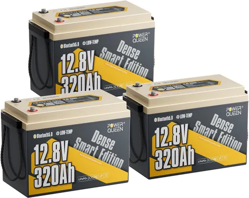 Vista 21 de Power Queen - Batería de litio LiFePO4 de 12 V/100 Ah con Bluetooth, batería de ciclo profundo de corte de baja temperatura con BMS de 100 A, 1280