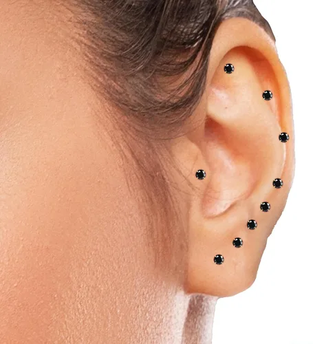 Vista 9 de Aretes de titanio G23 hechos a mano de 0.118 in, chapados en oro de 14 quilates, pequeños 5A+CZ, aretes de cartílago hipoalergénicos, aretes