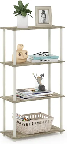 Vista 129 de Furinno Turn-N-Tube - Estantes de almacenamiento, estante para libros de 3 niveles, estante esquinero, estantes abiertos sin herramientas