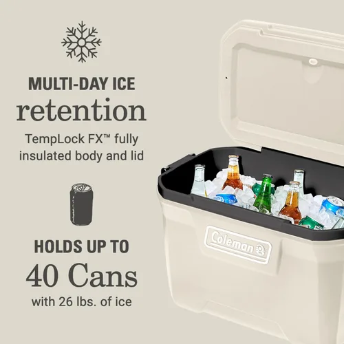 Vista 2 de Coleman Classic Series Insulated Portable Cooler, Leak-Resistant Outdoor Hard Cooler Keeps Ice up to 5 Days, 52/70/120/150 Quart