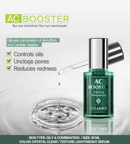 Vista 2 de Dr. IASO AC BOOSTER Preocupaciones de la piel sobre los poros y puntos negros obstruidos, trata la piel propensa al acné, alivia y aclara la piel