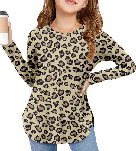 Vista 13 de Arshiner - Camisetas de manga larga para niñas, cuello redondo, dobladillo curvo, abertura lateral, básicas, casuales, de ajuste holgado, tipo