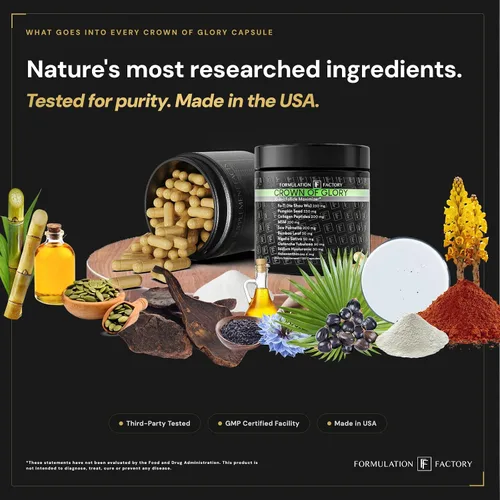 Vista 10 de Formulation Factory Crown of Glory Maximizador de Crecimiento Capilar 10 en 1, Bloqueador de DHT con Saw Palmetto, Fo-Ti, Colágeno, Favorece un