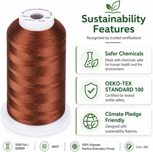 Vista 3 de Simthread 5500 yardas de hilo de bordar, 5000M de alto rendimiento 40WT 100% hilo de poliéster – 170+ colores vívidos, clasificado de alta velocidad