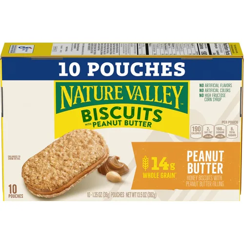 Vista 3 de Nature Valley Sándwiches de galletas, mantequilla de maní, barritas de aperitivos, 10 barras, 13.5 onzas