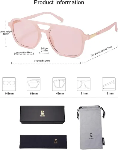 Vista 5 de SOJOS Gafas de sol estilo aviador retro de moda para mujer y hombre