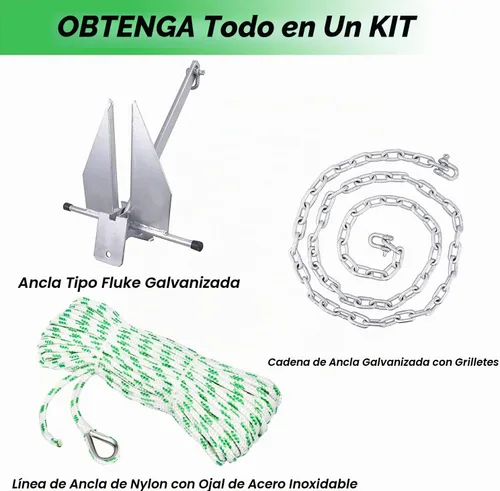 Vista 4 de MARINE SYSTEM Kit de anclaje Fluke Anchor con cadena de anclaje y cuerda de anclaje para barcos, pontón, cubierta, pesca y vela