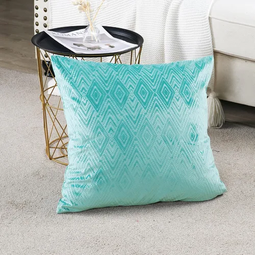 Vista 6 de Juego de 4 fundas de almohada cuadradas decorativas de terciopelo con diamantes de 20 x 20 pulgadas, fundas de almohada geométricas suaves para Aqua