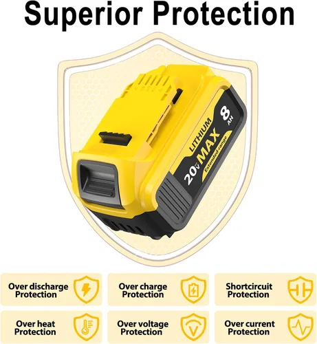 Vista 12 de Paquete de 4 baterías de iones de litio de 8000 mAh para batería Dewalt de 20 V Max, compatible con herramientas DCB200 DCB201 DCB204 DCB206 DCB207