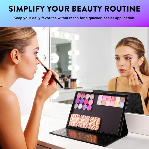 Vista 7 de Paleta de maquillaje magnética vacía grande con soporte plegable (capacidad para 60 sartenes estándar) – Estuche organizador profesional de sombra