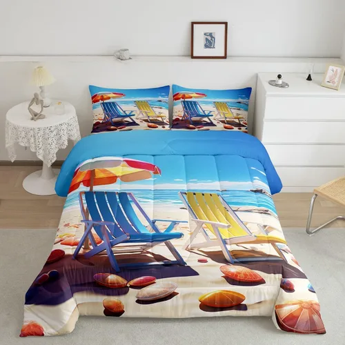 Vista 39 de Erosebridal Juego de edredón de ballena náutica, tamaño individual, juego de ropa de cama vintage azul con ondas oceánicas para niños y niñas