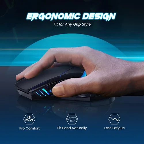 Vista 2 de T-DAGGER Ratón inalámbrico para juegos - USB, accesorios PC, ratones para computadora con luz LED, ratón ergonómico para juegos con 7 botones