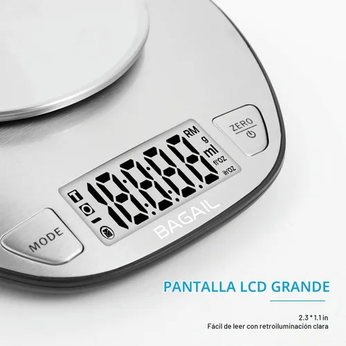 Vista 6 de BAGAIL - Báscula digital de cocina con cuenco de acero inoxidable, 11 lb