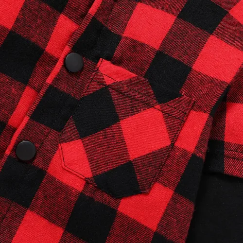 Vista 13 de YOUNGER TREE Conjunto de sudadera con capucha para niños pequeños, conjunto de camisa de franela a cuadros para otoño, invierno y primavera
