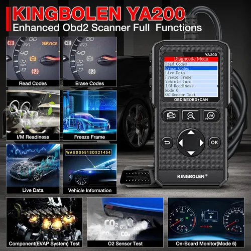 Vista 2 de KINGBOLEN YA200 - Escáner OBD2, Lector de Código OBD2 para Auto, Luz de Comprobación del Motor, Escáner de Auto OBDII con Funciones Completas
