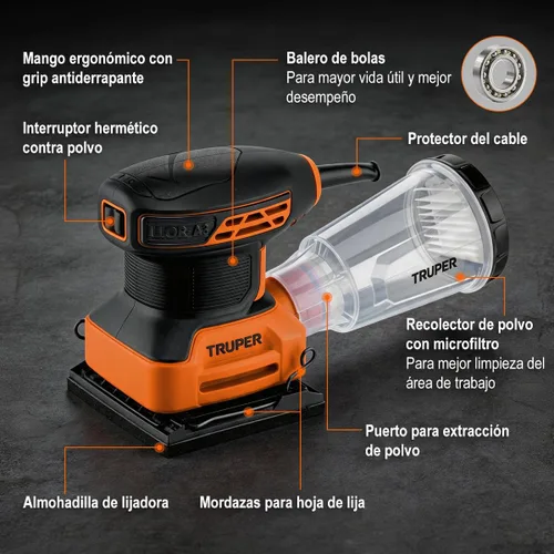 Vista 7 de Truper LIOR-1/4A3, Lijadora Orbital 1/4 Hoja 240 W Profesional