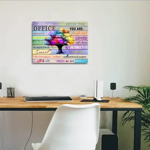 Vista 4 de Arte de Pared Inspiracional Decoración de Oficina con Lemas Citas Carteles de Árboles Coloridos Imágenes Maravillosas Pintura de Lino Calcomanías