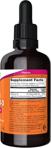 Vista 2 de NOW Suplementos, vitamina D-3 líquida, huesos fuertes*, soporte estructural*, 2 onzas (paquete de 2)