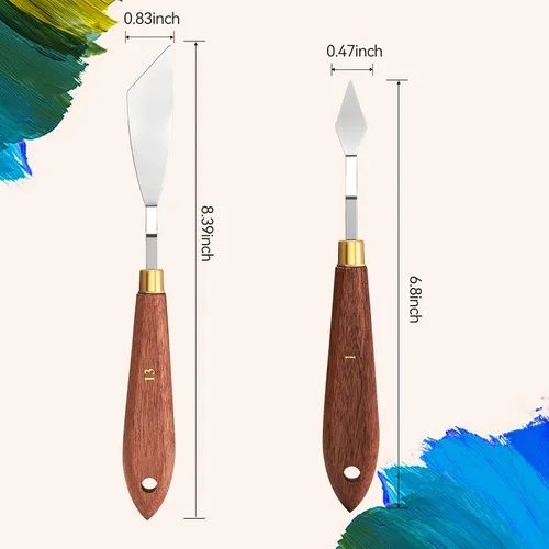 Vista 6 de Juego de 2 cuchillos de paleta de acero inoxidable espátula cuchillo de paleta para pintura al óleo, pintura acrílica, cuchillo de pintura LIGHTWISH