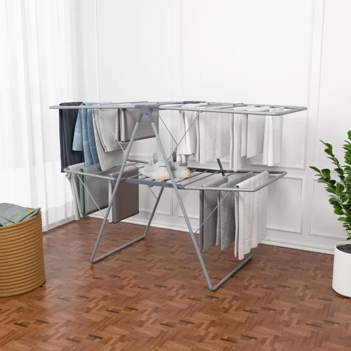 Vista 2 de Clothes Drying Rack Outdoor, Foldable Laundry Drying Rack Heavy Duty, Free-Standing Folding Clothes Hanger with Height-Adjustable Wings, 2 Tier