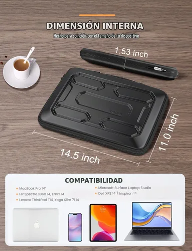 Vista 8 de DOMISO Funda para laptop de 13.3 pulgadas con asa, bolsa para computadora a prueba de golpes, funda protectora impermeable EVA para portátiles