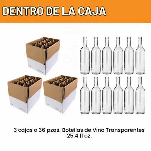 Vista 2 de FastRack - Botellas de vino de vidrio transparente de 25.4 fl oz (paquete de 36) Botellas W5 Claret/Burdeos Parte superior de corcho de fondo