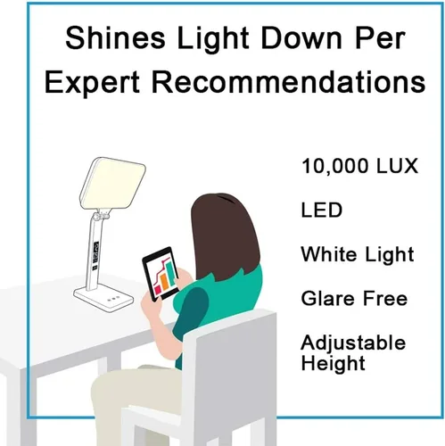 Vista 5 de Lámpara de terapia de luz TheraLite Aura Qi, libre de UV, lámpara de terapia de luz de 10,000 LUX, incluye reloj despertador, cargador de teléfono