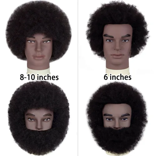 Vista 9 de Cabeza de maniquí afro macho de 6 pulgadas, 100% cabello humano, cabello rizado, tipo 4A, para trenzar, peluquería, cabeza de entrenamiento