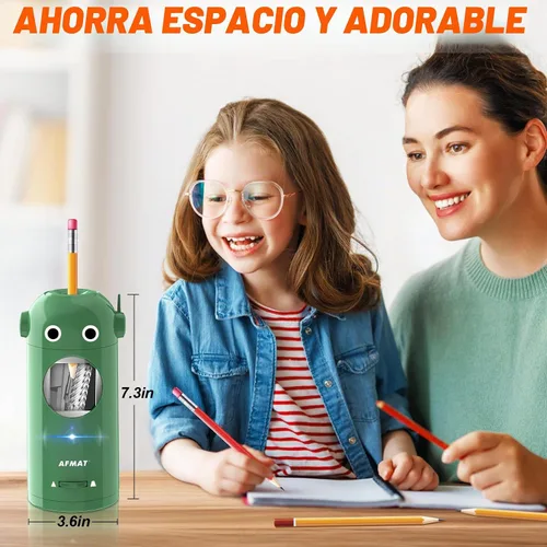 Vista 6 de AFMAT - Sacapuntas eléctrico para lápices de colores de 7-11.5mm, sacapuntas robot totalmente automático, entrada y salida automática, recargable