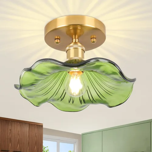 Vista 18 de Lámpara de techo semiempotrada, luces vintage E26, lámpara de techo verde de 11 pulgadas para armario, pasillo, cocina, comedor, paquete de 2