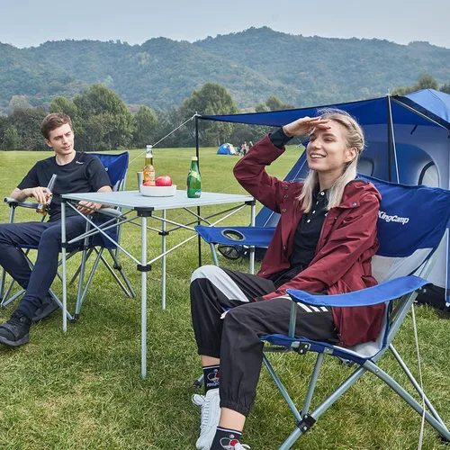 Vista 2 de KingCamp Silla de camping, resistente sofá plegable de 500 libras para adultos, asiento acolchado cómodo con bolsa enfriadora portavasos