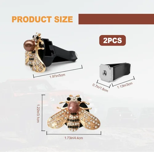 Vista 2 de 2 piezas de clips brillantes de abeja para ventilación, clip de ventilación de difusor de coche con diamante de rinestone, decoración