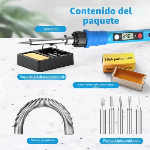 Vista 5 de Kit de soldador, 80W 110V LCD Lápiz de soldadura digital con calentador de cerámica, herramientas de soldadura portátiles con 5 puntas, soporte