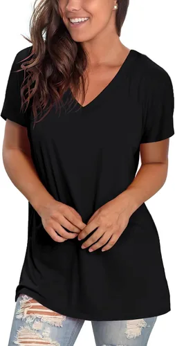 Vista 3 de Sipaya - Camiseta de mujer con cuello en V, básica, de ajuste suelto, manga corta, estilo casual